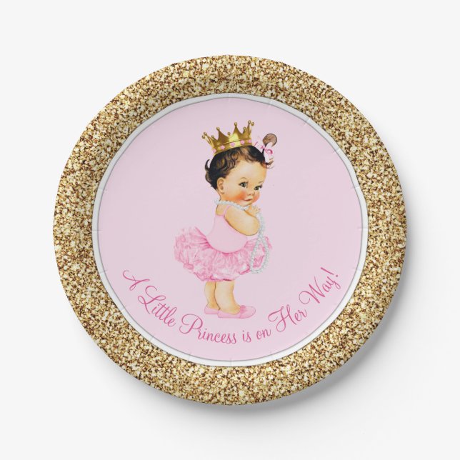 Princess Ballerina Pink Gold Baby Shower Paper Plate (Front)