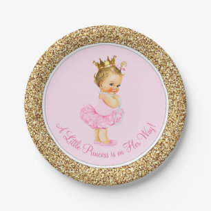 Princess Ballerina Tutu Pink Gold Baby Shower Paper Plate
