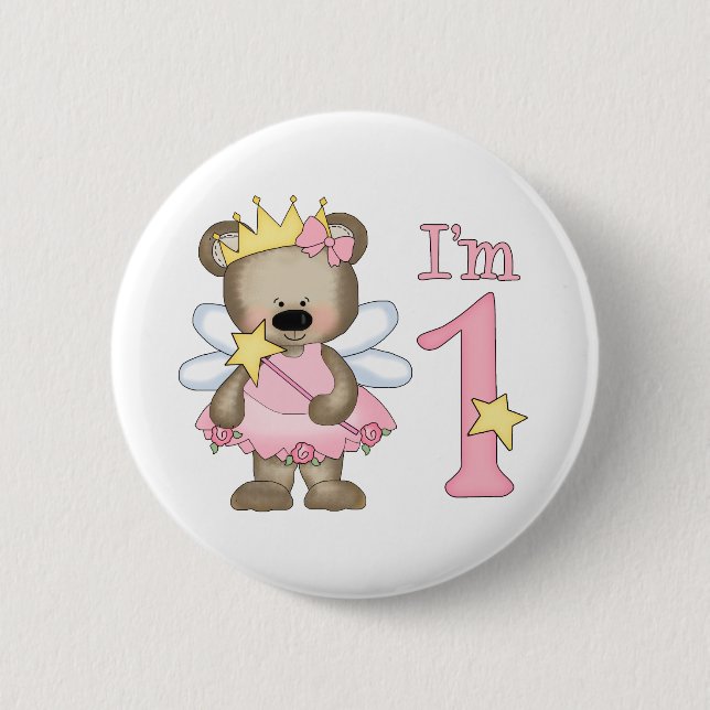 Princess Bear 1st Birthday 2 Inch Round Button (Front)