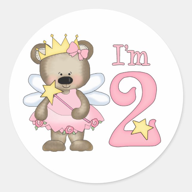 Princess Bear 2nd Birthday Classic Round Sticker (Front)