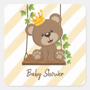 Princess Bear Swing Boy Baby Shower Square Sticker