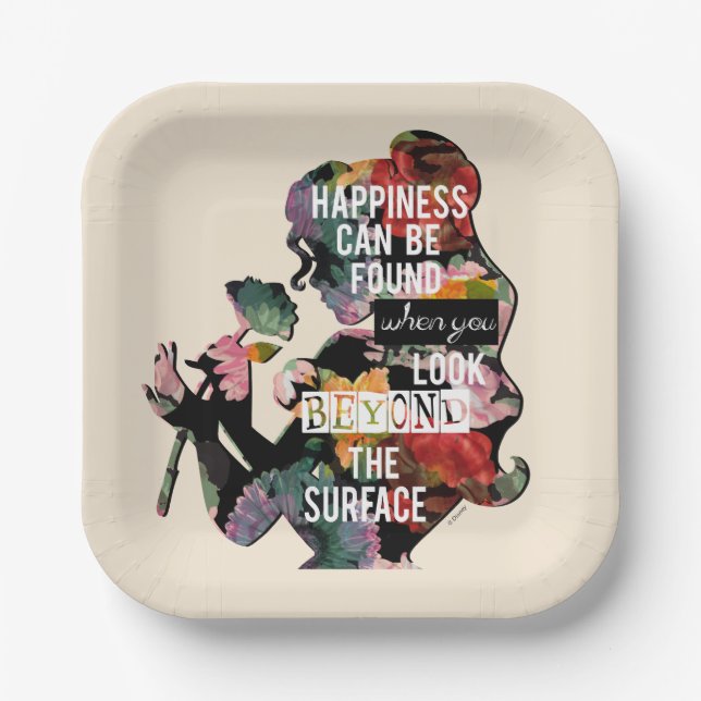 Princess | Belle Floral Silhouette Paper Plate (Front)