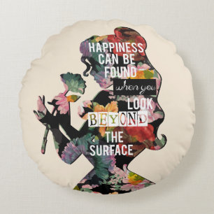 Princess   Belle Floral Silhouette Round Pillow