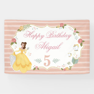Princess Belle   Pink Floral Birthday Banner