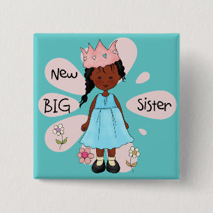 Princess Big Sister African American 2 Inch Square Button