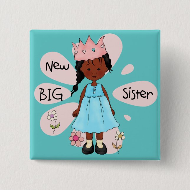 Princess Big Sister African American 2 Inch Square Button (Front)