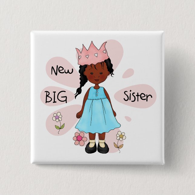 Princess Big Sister African American 2 Inch Square Button (Front)