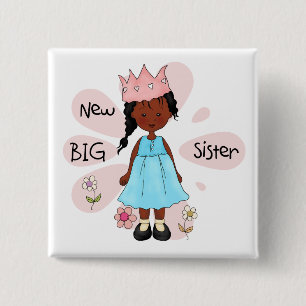 Princess Big Sister African American 2 Inch Square Button