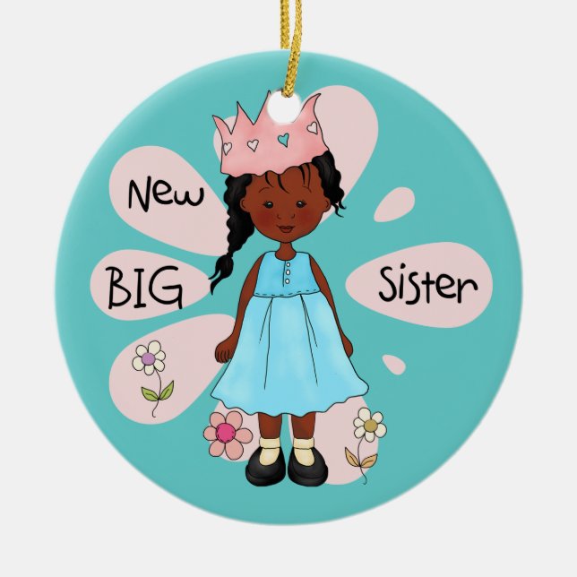 Princess Big Sister African American Ceramic Ornament (Front)