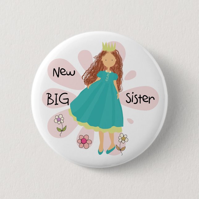 Princess Big Sister Brown Hair 2 Inch Round Button (Front)