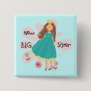 Princess Big Sister Brown Hair 2 Inch Square Button