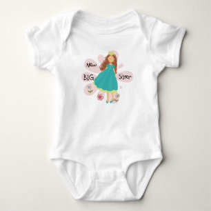 Princess Big Sister Brown Hair Baby Bodysuit