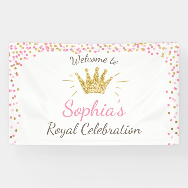 Princess birthday banner Royal Pink and Gold Girl (Horizontal)