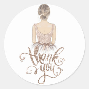 Princess Birthday Beige glitter Thank you Classic Round Sticker