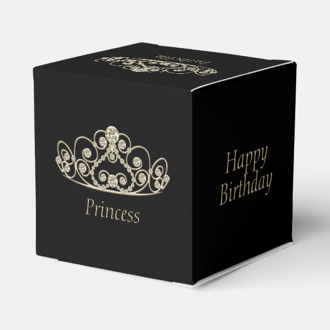 Princess Birthday Design - Gold Tiara Crown Favor Box (Back Side)