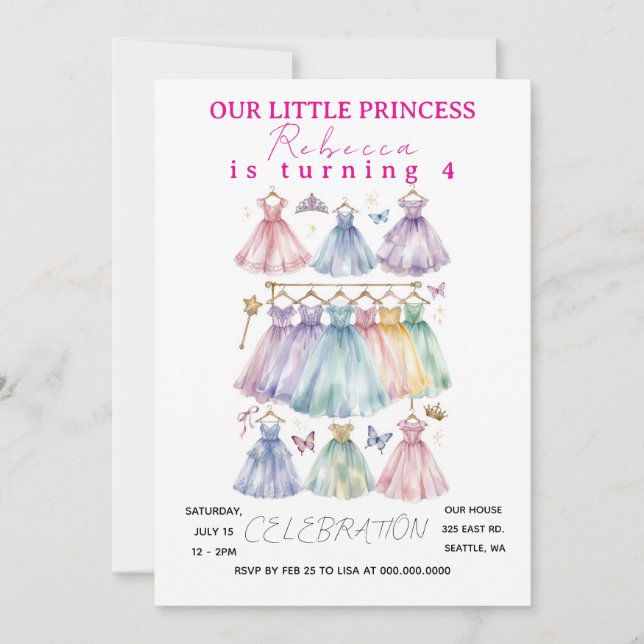 Princess Birthday Dress Up Party  Invitation (Front)