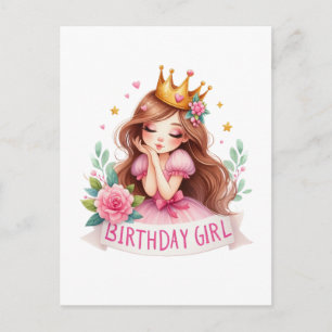 Princess Birthday Girl Crown Holiday Postcard
