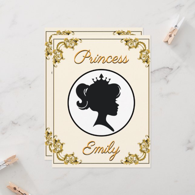 Princess Birthday Her Royal Highness Name & Age Card (Front/Back In Situ)