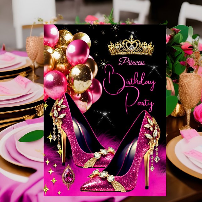 Princess Birthday Hot Pink Glitter High Heels Invitation (Creator Uploaded)