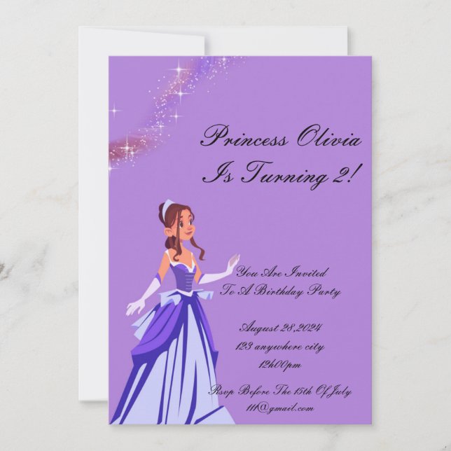 princess birthday invitation for girls (Front)