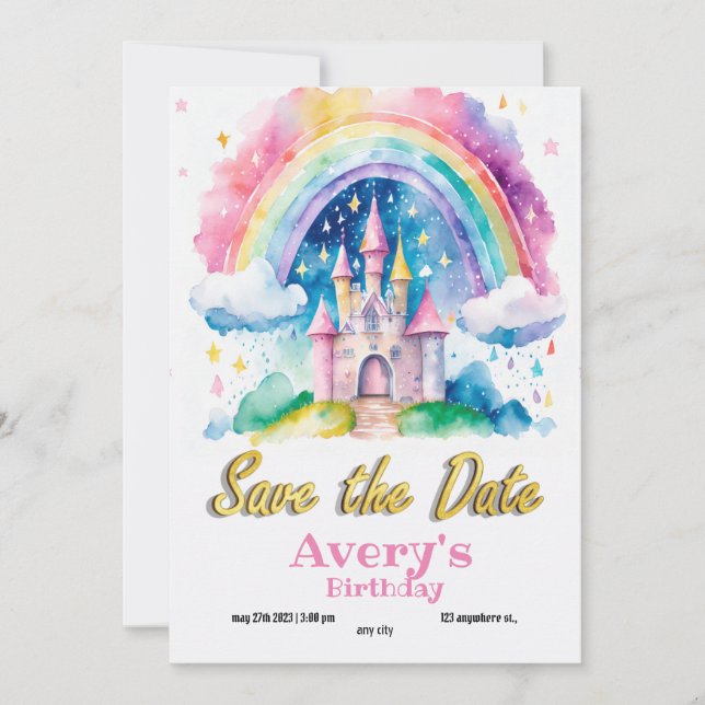 Princess Birthday Invitation Pink Purple Lilac (Front)