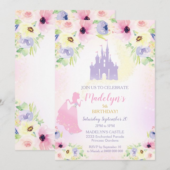 Princess Birthday Invitation Princess Castle (Front/Back)