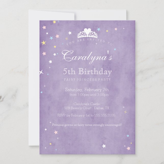 Princess Birthday Invitation Purple Fairy Dust (Front)