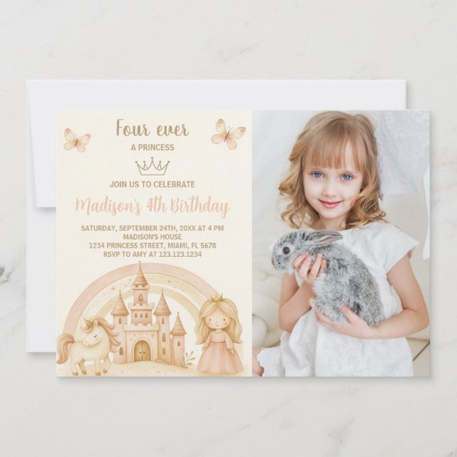 Princess Birthday Invitation with Castle & Unicorn (Front)