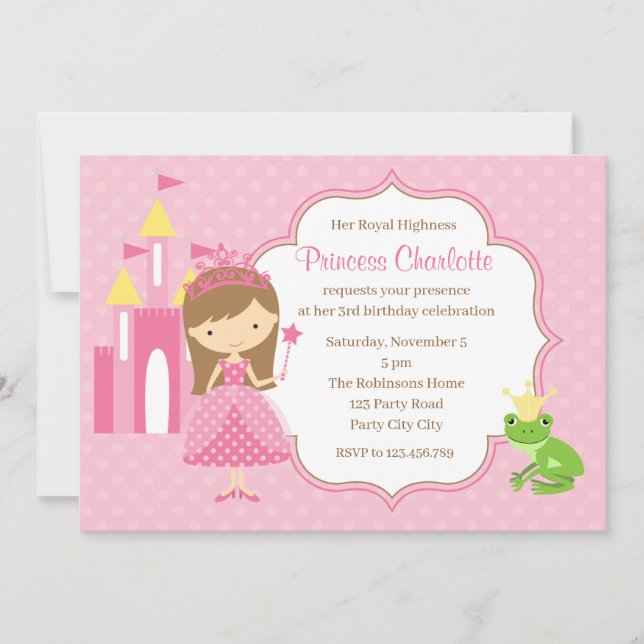 Princess Birthday Invitations (Frog Prince Castle) (Front)