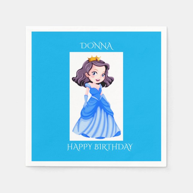 Princess birthday napkins with personalized name. (Front)
