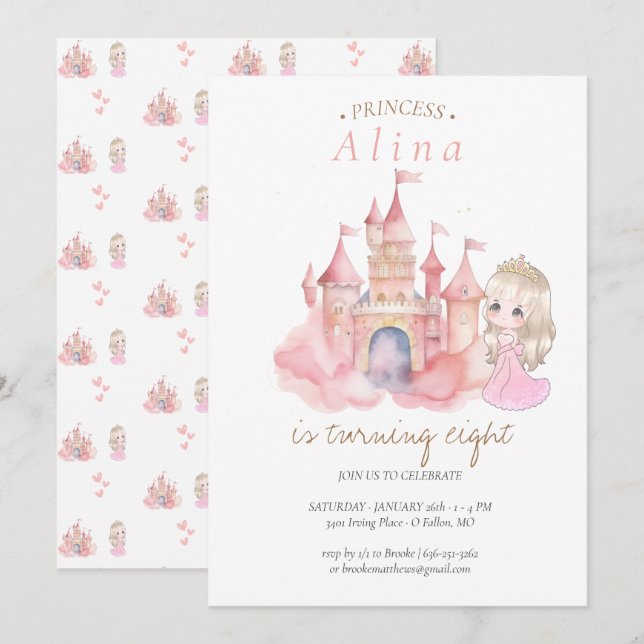 Princess Birthday Party  Invitation (Front/Back)