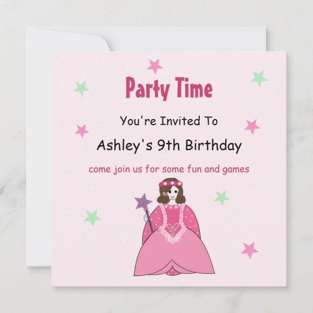 Princess Birthday Party Invitation (Front)