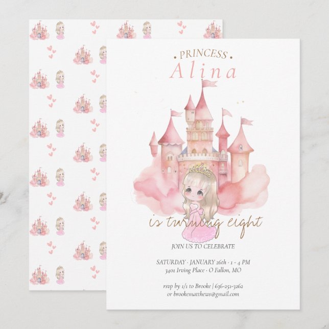 Princess Birthday Party  Invitation (Front/Back)