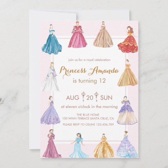  Princess birthday party Invitation (Front)