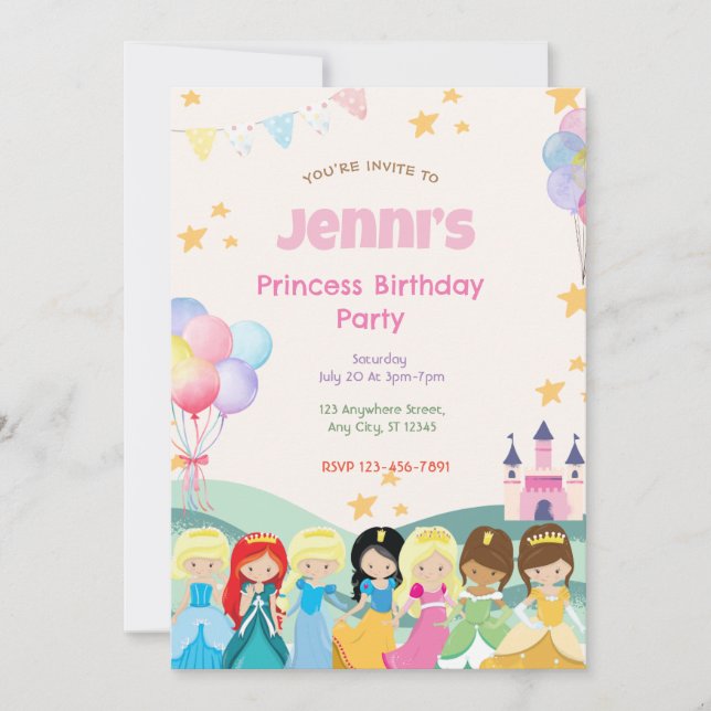 Princess Birthday Party Invitation (Front)
