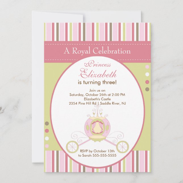 Princess Birthday Party Invitation Elegant Carriag (Front)