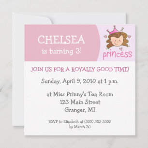 Princess Birthday Party Invitations - Brunette