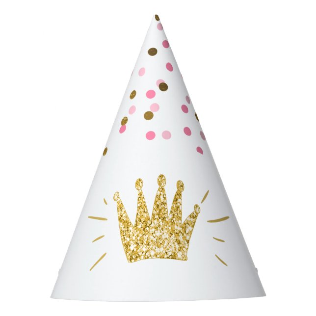 Princess Birthday Party Paper hat Pink Gold Crown (Front)