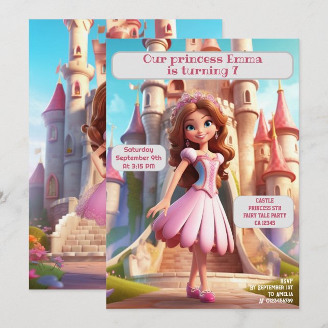Princess Birthday Party Personalized Name Age Invitation (Front/Back)