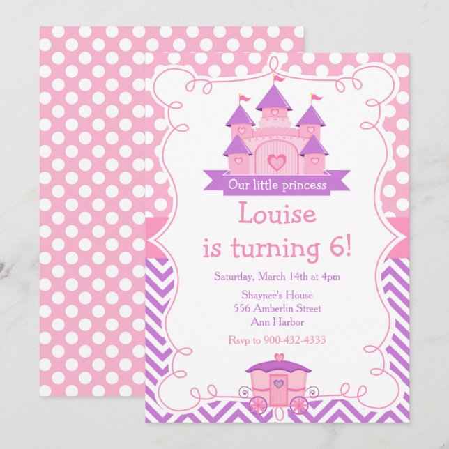Princess Birthday Party Pink and Purple Invitation (Front/Back)
