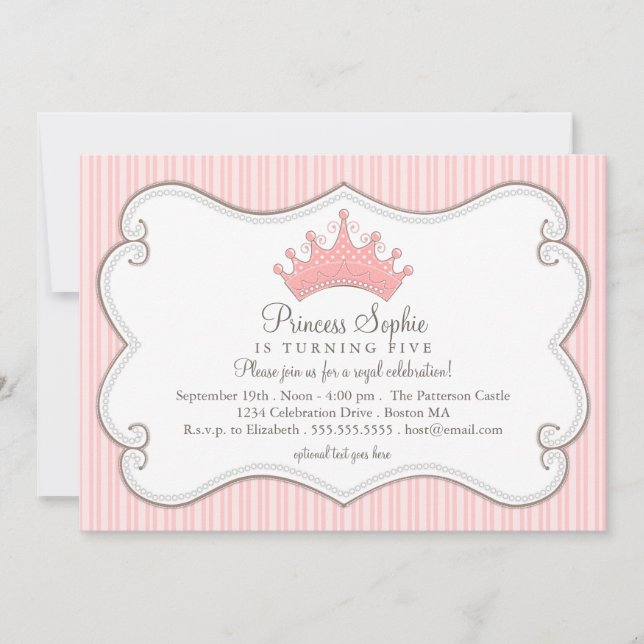 Princess Birthday Party Pink Crown Invitation (Front)
