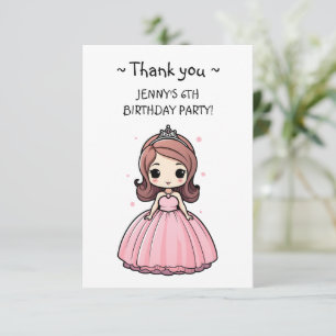 Princess Birthday Party Pink Gown Cute Cartoon Thank You Card