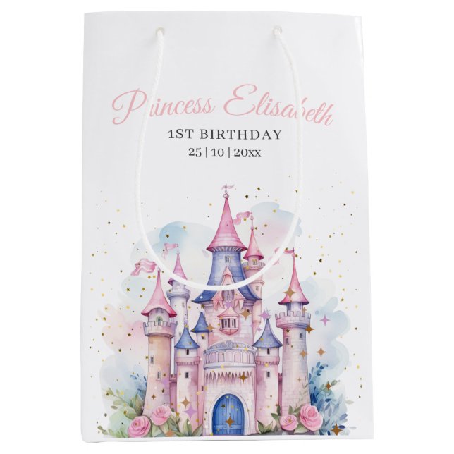 Princess Birthday Party, Princess Castle Birthday Medium Gift Bag (Front)