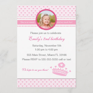 Princess Birthday Photo Invitation Girl Pink