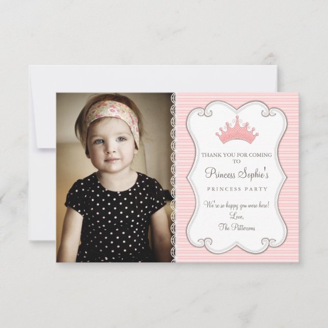 Princess Birthday Photo Thank You Card (Front)