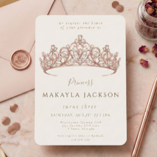 Princess Birthday Rose Gold Watercolor Crown tiara Invitation