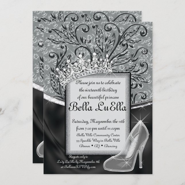 Princess Bling Diamond Party Invitations (Front/Back)