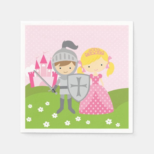 Princess blonde and Knight party napkins (Front)