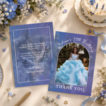 Princess Blue Castle Birthday Photo Thank You card