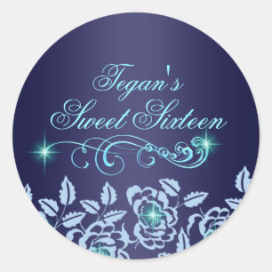 Princess Blue Rose Sweet 16 Envelope Sticker